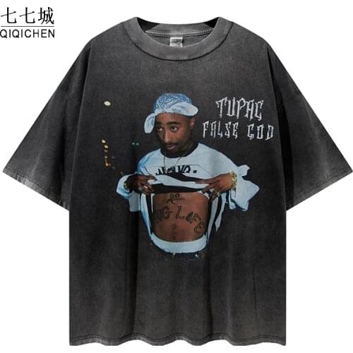 2021 Men Hip Hop T Shirt Character Print Summer Casual T-Shirts Fashion Tshirts Streetwear Harajuku Black Washed Tee Tops Unisex