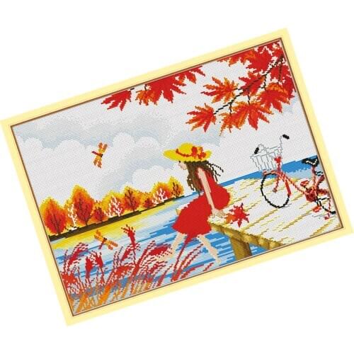 Stamped & Counted Cross Stitch Kit Embroidery Crafts - Autumn Girl