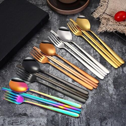 Gold Cutlery Set Stainless Steel Flatware Set Kitchen Silverware Tableware Dinnerware Spoon Fork Flat Chopsticks