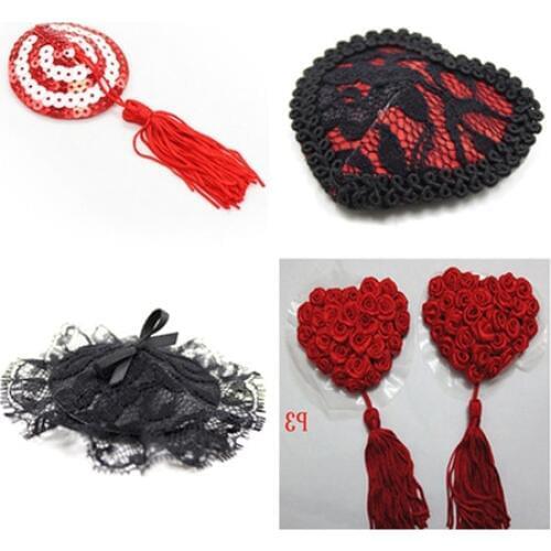 Heart Round Lace Shape Nipple Stickers Chest Stickers Sex Sexy Sequin Nipple Covers With Tassels Pasties