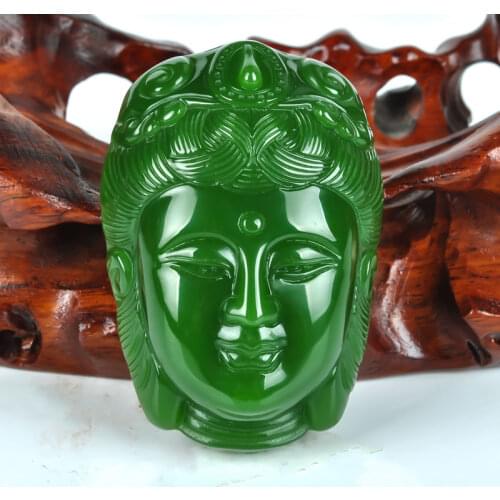 Natural Green Hetian Jade Stone Guanyin Head Pendant Chinese Jadeite Jewelry Charm Reiki Buddha Amulet Carved Gifts for Women