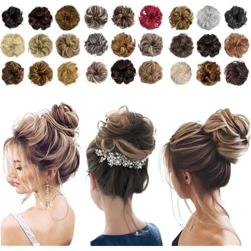 New Synthetic Hair Bun Extensions Curly Messy Bun Hair Scrunchies Elegant Chignons Wedding Hair Piece for Women and Kids