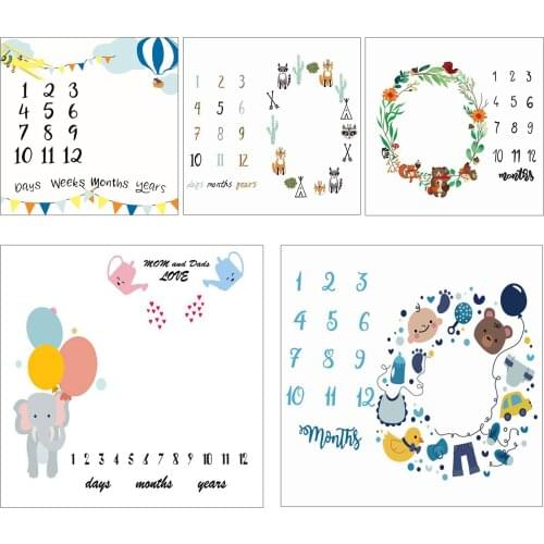 Baby Monthly Milestone Blanket, Newborn Photography Background for Boy Girl Infants Monthly Growth Towel Swaddle Baby Photograph