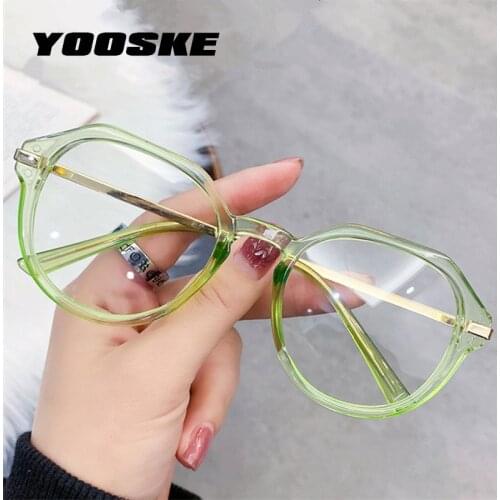 YOOSKE Computer Glasses Frame Women Men Anti Blue Light Polygon Transparent Eyeglasses Female Optical Myopia Frames