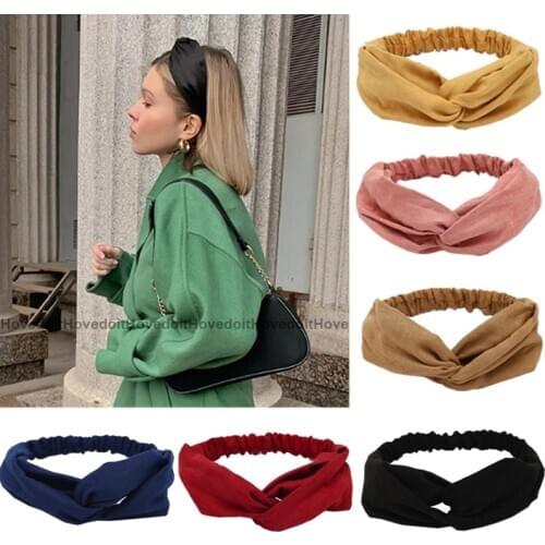Fashion Women Solid Color Headband Cross Top Knot Elastic Hair Bands Girls Hairband Hair Accessories Twisted Knotted Headwrap