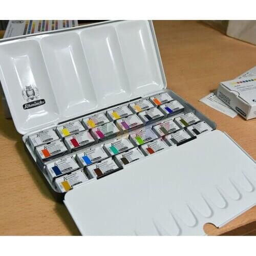 SCHMINCKE Akademie Aquarell Watercolor Set - 24 whole pans - 75425 artist painting set