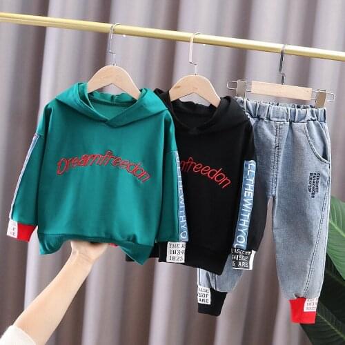New CUHK leisure 2-piece boys and Girls Hooded Sweater + party jeans childrens sports season clothes2-7T