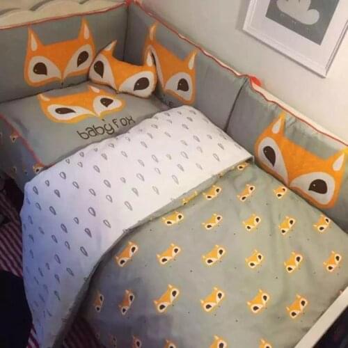 Nordic Baby Bedding Sets Cotton Cartoon Fox Pattern Infant Newborn Crib Sets Duvet Cover Bed Linens Cot Fitted Sheets Pillowcas