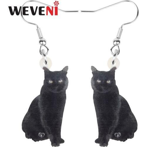 WEVENI Acrylic Black Cat Earrings Aesthetic Cute Pet Animal Kitten Dangle Drop Jewelry For Women Girl Kid Funny Gift Accessories