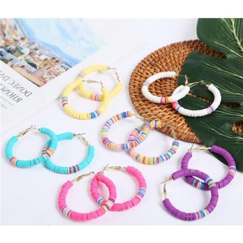 Yungqi Multicolor Round Polymer Clay Hoop Earrings for Women Boho Soft Pottery Earring Femme Statement Charm Jewelry Orecchini