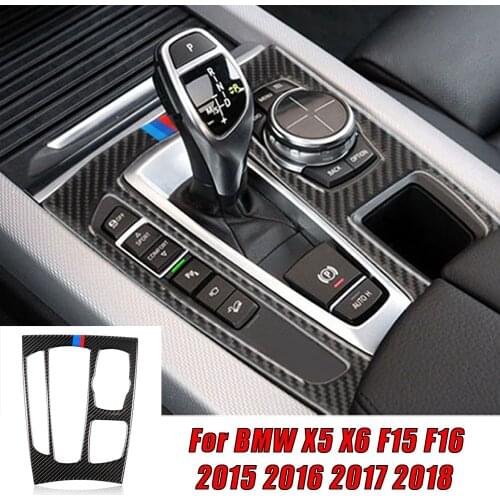 True Carbon Fiber Gear Shift Box Panel Cover For BMW F15 F16 X5 X6 Car Auto Shift Lever Decal Sticker Trim 2015-2018 Interior