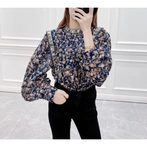 Women Shirt 2020 Spring / Summer New Striped Colorblock Loose Floral Long Sleeve Blouses