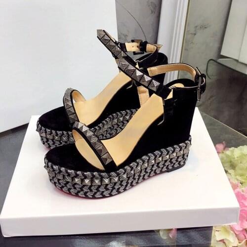 Platform Sandals Women Designer Open Toe Rivet Mixed Color Wedges Shoes For Women Runway High Heels Sexy Runway Shoes