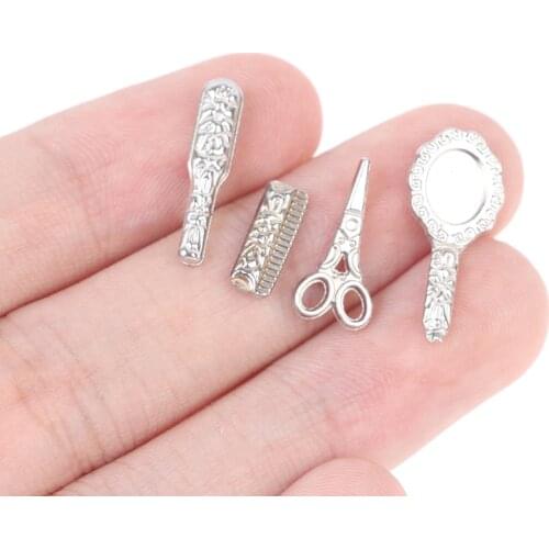 4pcs/set Miniature Practical Bathroom Bed Room Dollhouse Accessory Comb Mirror Small Scissors Model Kids Toys