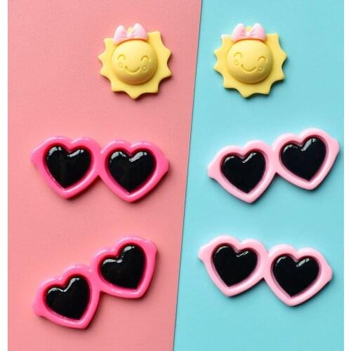 10Pcs New Cute Sun Mini Sunglasses Flatback Resin Cabochon For Hair Bow Center DIY Jewelry Craft Scrapbooking Phone Decor