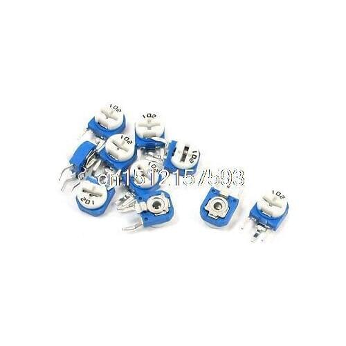 10Pcs Through Hole Cermet Trimmer Potentiometer Resistor 1K Ohm WH06-2