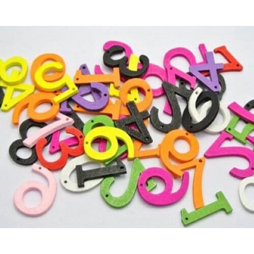 100 Assorted Bright Color Number Wood Beads Charms Pendant