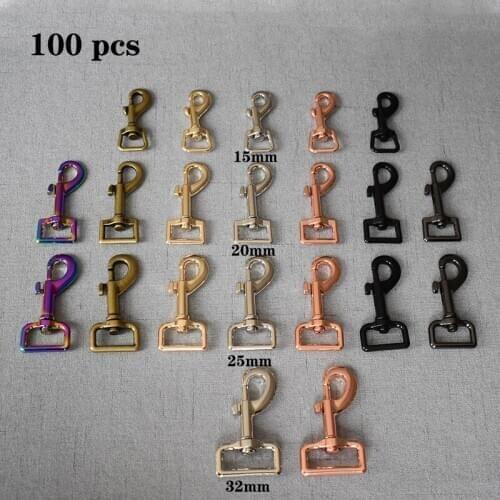100 Pcs/Pack 15mm 20mm 25mm 32mm Solid Lobster Trigger Swivel Eye Snap Hook High Quality Leather Craft Bag Strap Belt Clasp