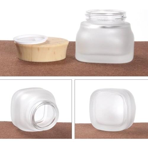 200pcs 50g transparent Matte glass cream jar 50g cream jar Wood lines plastic cap Square Cosmetic Packaging box
