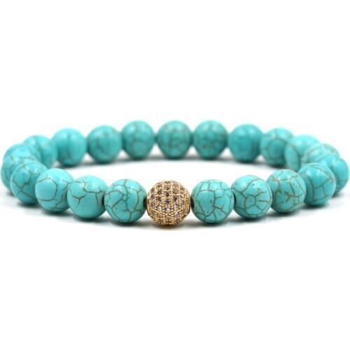 2019 Alloy Micro Inset Zircon Statement Jewelry Bracelet Fashion Green Stripe Natural Stone Bead Bracelet Bangle for Men Women