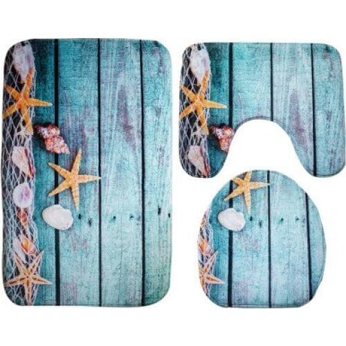 New Ocean Underwater World Anti Slip 3Pcs Bath Mats Toilet Pebbles Sunflower Plant Carpet Bathroom Mat Flannel Toilet Mat Rugs