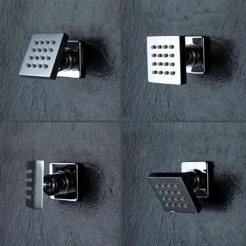Free ship Solid Brass Square Massage Body Spray Jets Bathroon Shower System Set of 4 in Chrome