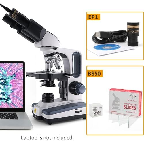 Biological Microscope Kit for Vet Clinical Lab College---SWIFT 40X-2500X LED Pro Binocular Compound Microscopios +Camera+Slides