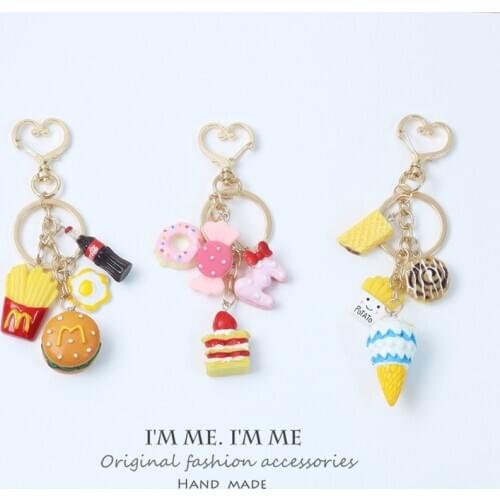 Simulation Dessert Keychain Chocolate Coffee Cake Ice Cream Keyring Car Bag Pendant Accessory Earphone Airpods Pendant for Girls