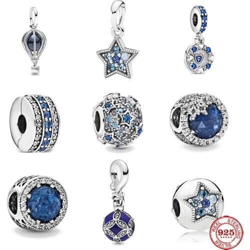 Special 925 silver blue moon star ballon Charms Beads Fit Pandora Bracelet & Necklaces For Women DIY Making Jewelry Accessories