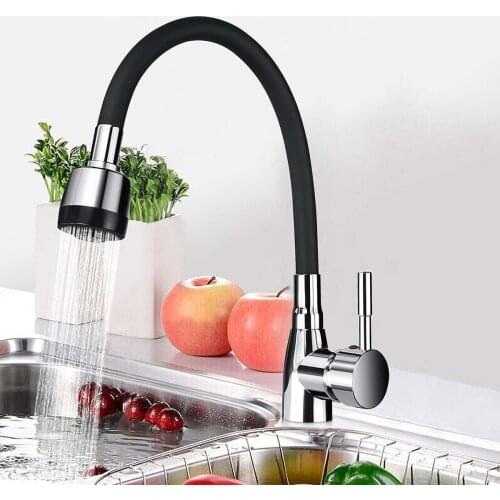 Black Polished Chrome 360Rotating Single Handle Kitchen Basin Faucet Cold and Hot Water Mixer Tap Torneira Deck Mounted