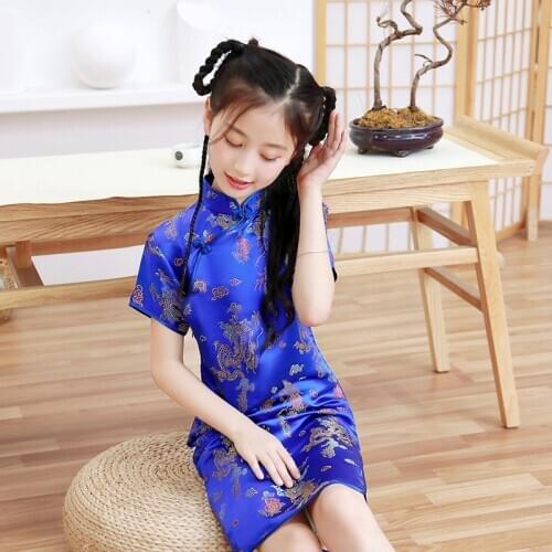 Children Cheongsam New Summer Retro Dragon and Phoenix Princess Dress Chinese Style Little Girl Baby Girl Dress Qipao 5 Colors