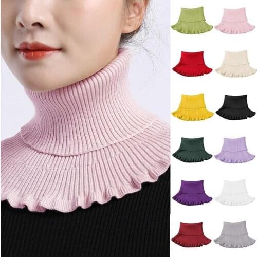 Women Ribbed Knitted Fake Collar Scarf Wooden Ears Turtleneck Knitted False Fake Collar Detachable Scarf Wrap Winter Windproof