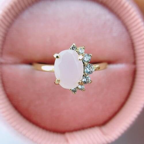 Double FairWedding Rings For Women Unique Cute Oval Multicolor Candy Stone CZ Light Gold Color Proposal Fashion Jewelry R860