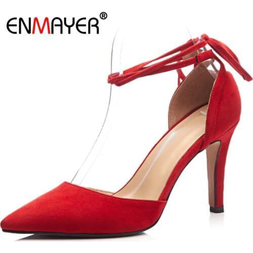 Enmayer Kid Suede Pointed Toe Woman Shoes Basic Casual Super High Zapatos De Mujer De Moda 2018 De Vestir Size 34-40 LY477