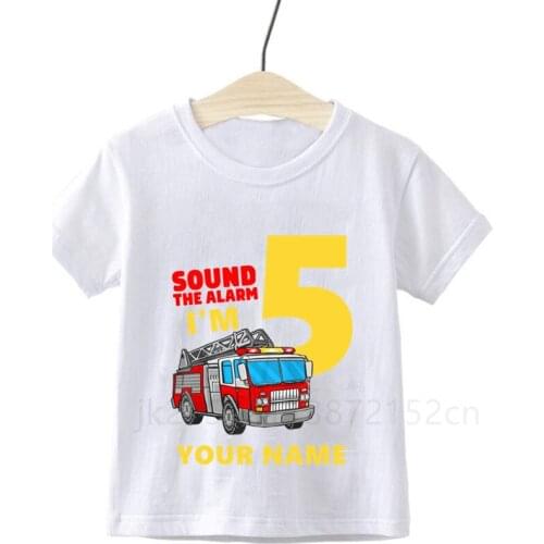 Boys Fireman Birthday Party T-shirt Fire Truck Shirt Boys Train Tees Toddler Baby Boy Construction Truck Shirts Number 1-9