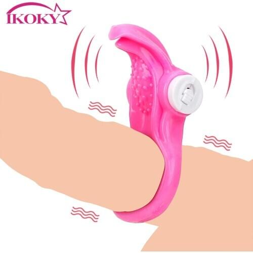 IKOKY Vibrating Penis Rings Delay Ejaculation Vibrators Cock Ring Clitoris Stimulate Male Chastity Device Sex Toys for Men