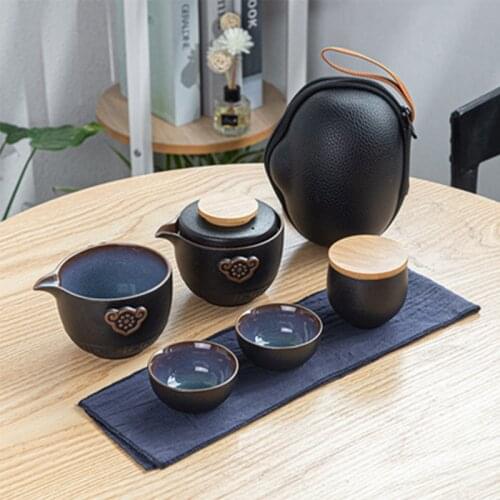 Black Pottery Ceramic Teapot with 2 Cups of Tea Set Portable Travel Tea Set Car Tea Tea Cans Set Gift