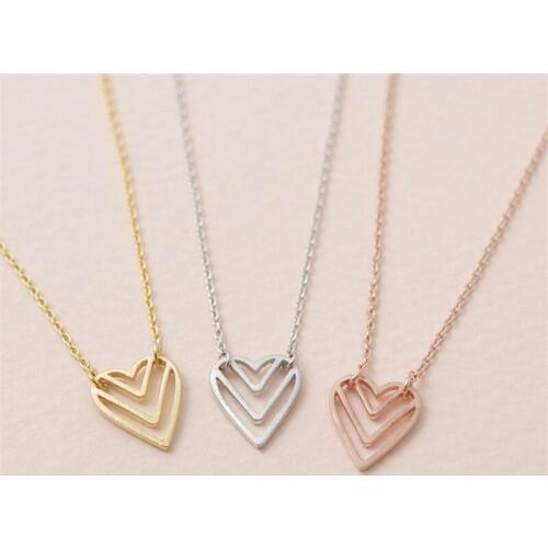 Fashion peach heart pendant necklaces three layer V hollow heart-shaped pendant necklaces love necklaces for women