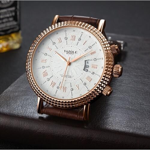 YAZOLE Brand Mens Watch Business Genuine Leather Watch Men Wrist Date Quartz Waterproof Clock Men With Watch Box Reloj Hombre