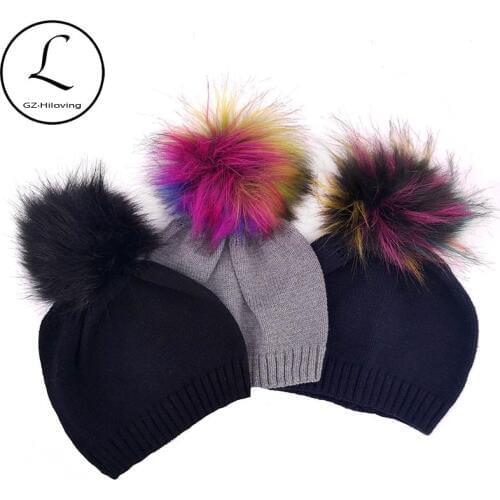 Soft Cotton Knit Beanies Hats with faux fur pom pom For Newborn baby Boys Girls Autumn Winter Toddler Kids Children Hats And Cap