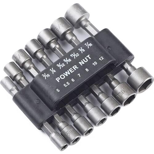 14pcs Power Nut Driver Drill Bit Set Metric Socket Wrench Screw 1/4'' Driver Hex