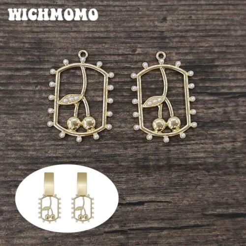 New 3 Pieces High Quality Zinc Alloy Cherries Inlay Acrylic Pearl Charms Pendants for DIY Earrings Necklace Jewelry Accessories