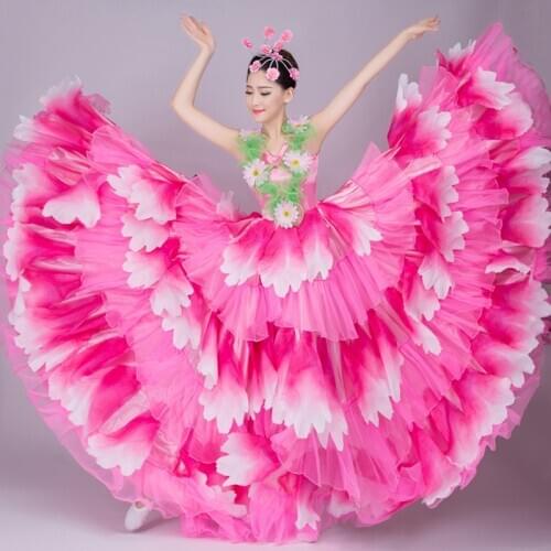 New Modern Ballroom Dance Costumes For Women Adult Elegant Big Swing Flamenco Dance Dress Classical Dance Stage Clothes VO1053