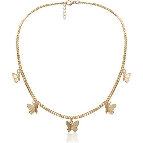 SRCOI Gold Silver Color Metal Butterfly Drop Necklace 2020 Fashion Simple Animal Necklace Pendant For Women Party Jewelry