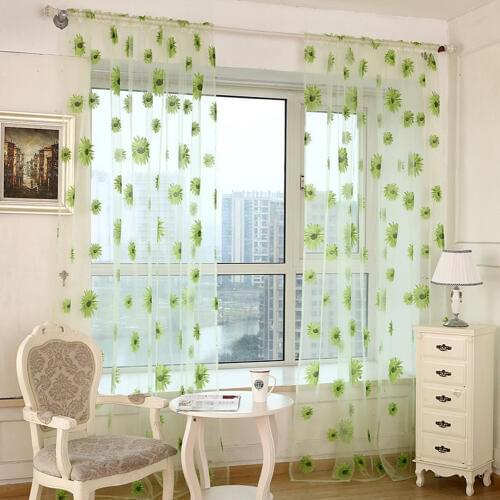 Home Sunflower Sheer Tulle Window Curtain Valance Door Room Divider Drape Decoration