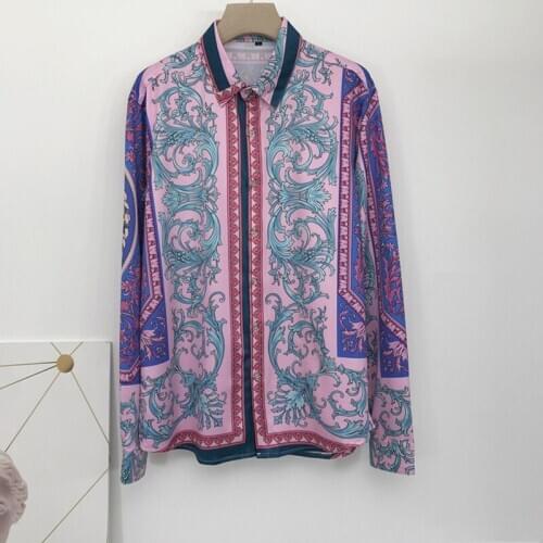 Italy style floral print Men/womens casual shirt tops spring autumn High quality Mens long sleeves Shirts C225