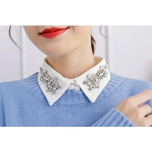 Detachable Lace Up Fake Collar Shirt bead crystal Women High Quality Shirt Fake Collar New Arrived Women And Men Blue Stripes