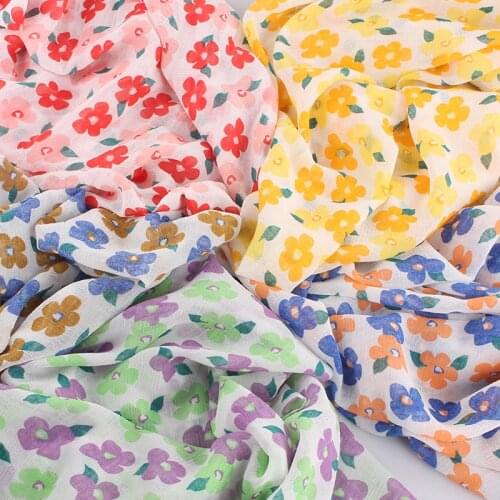 2021 Chiffon New Bubble Print Wrinkled Summer French Floral Shirt Dress Clothing Fabric