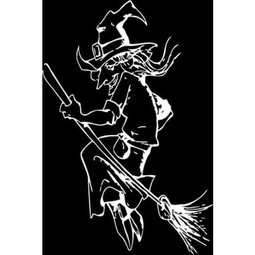 Smirking Old Witch Broomstick Pattern Decals Car Window Decoration Personality Pvc Waterproof Decals Black/white, 17cm*11cm