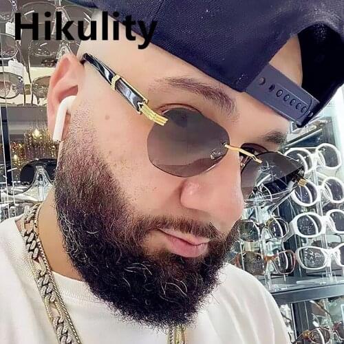 Unique Marble Wood Grain Leg Rimless Square Sunglasses For Men Vintage Brand Gradient Uv400 Sun Glasses Women Hip Hop Punk Shade